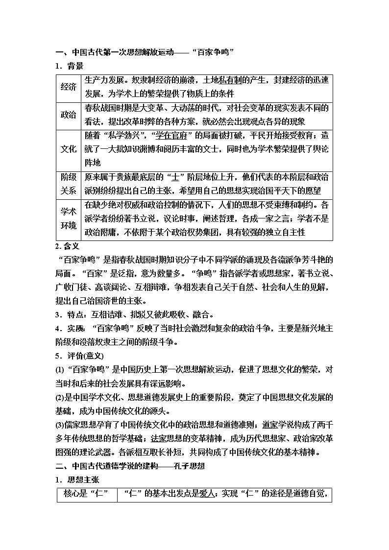 2020版新一线高考历史一轮复习人民版教师用书:模块3专题12第23讲 百家争鸣和汉代儒学02