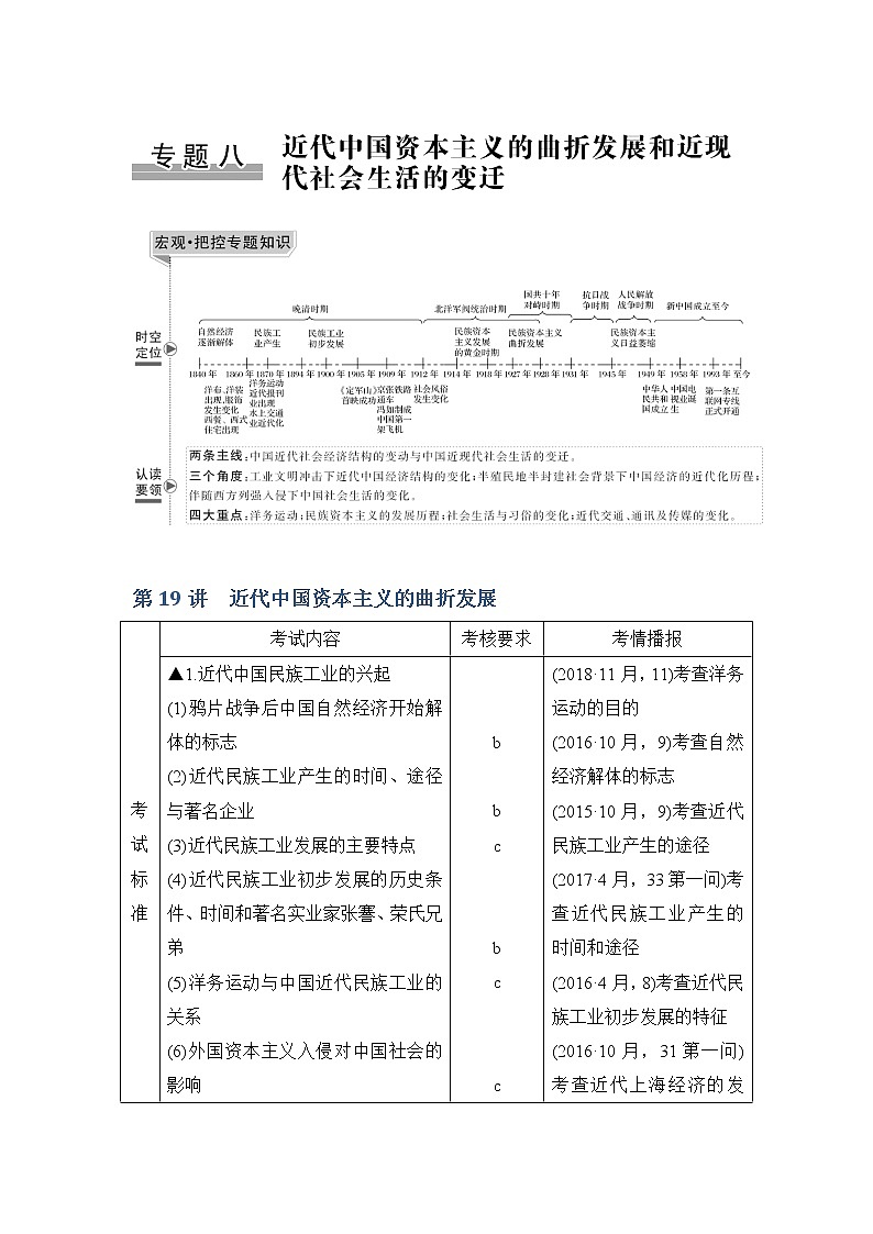 2020版历史浙江高考新选考精品一轮复习讲义:专题八第19讲近代中国资本主义的曲折发展01