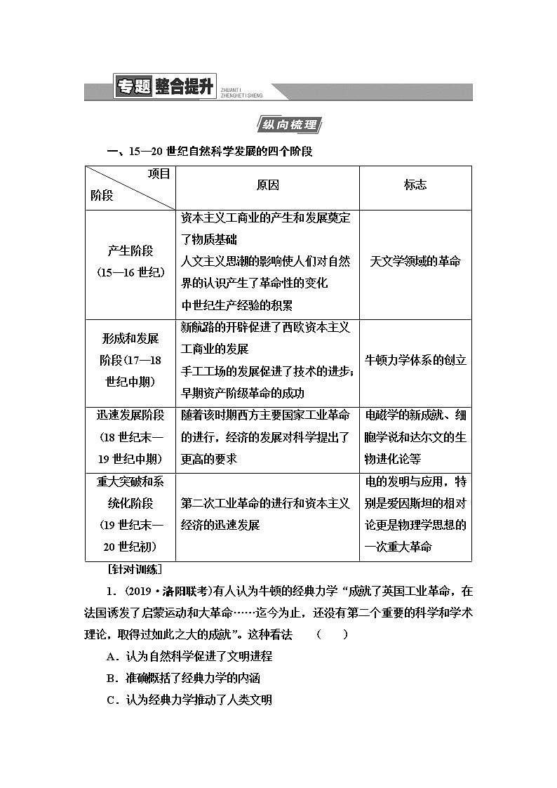 2021届人民版高考历史一轮复习讲义:模块3专题15专题整合提升01