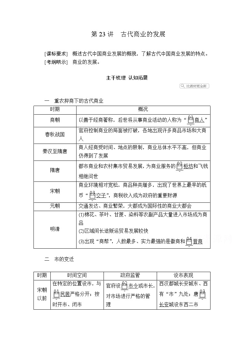 2021届高考历史人教版一轮创新学案与作业:第六单元第23讲古代商业的发展01