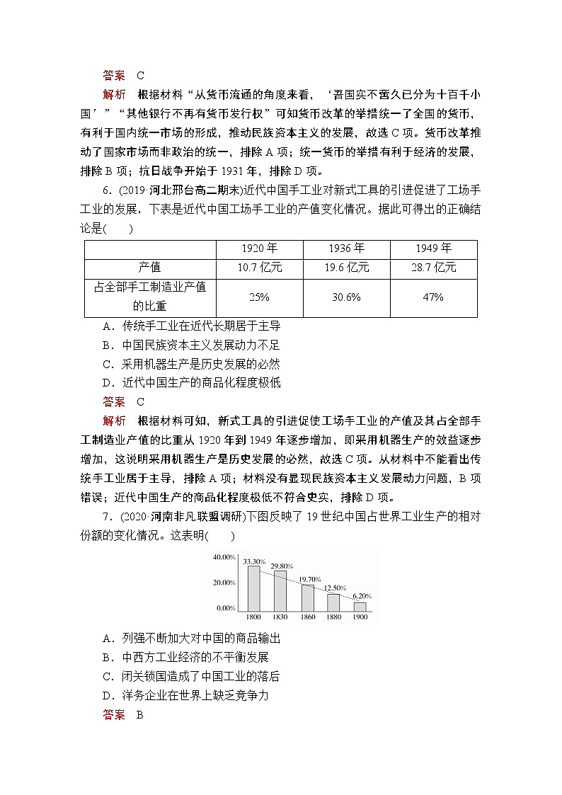 2021届高考历史人教版一轮创新学案与作业:第八单元 中国近现代经济发展与社会生活的变迁过关检测03