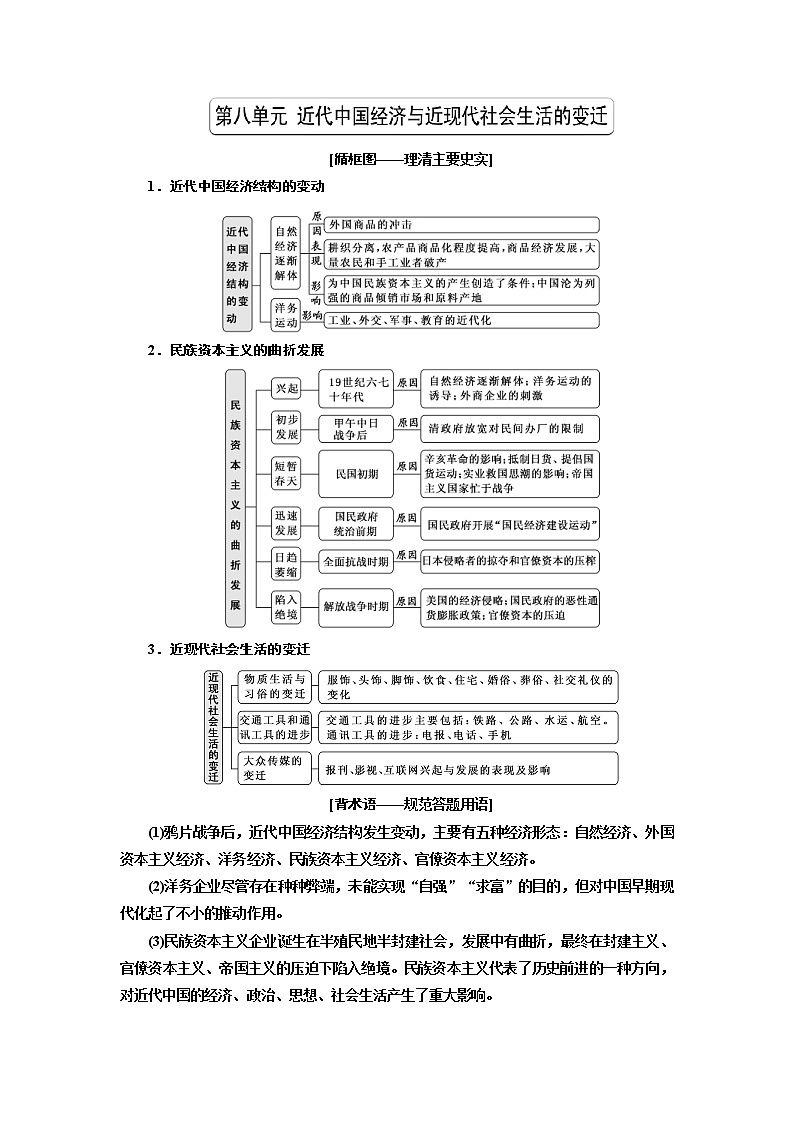 2020版高考歷史一輪復習教師用書：第8單元 近代中國經(jīng)濟與近現(xiàn)代社會生活的變遷(含解析)第1頁