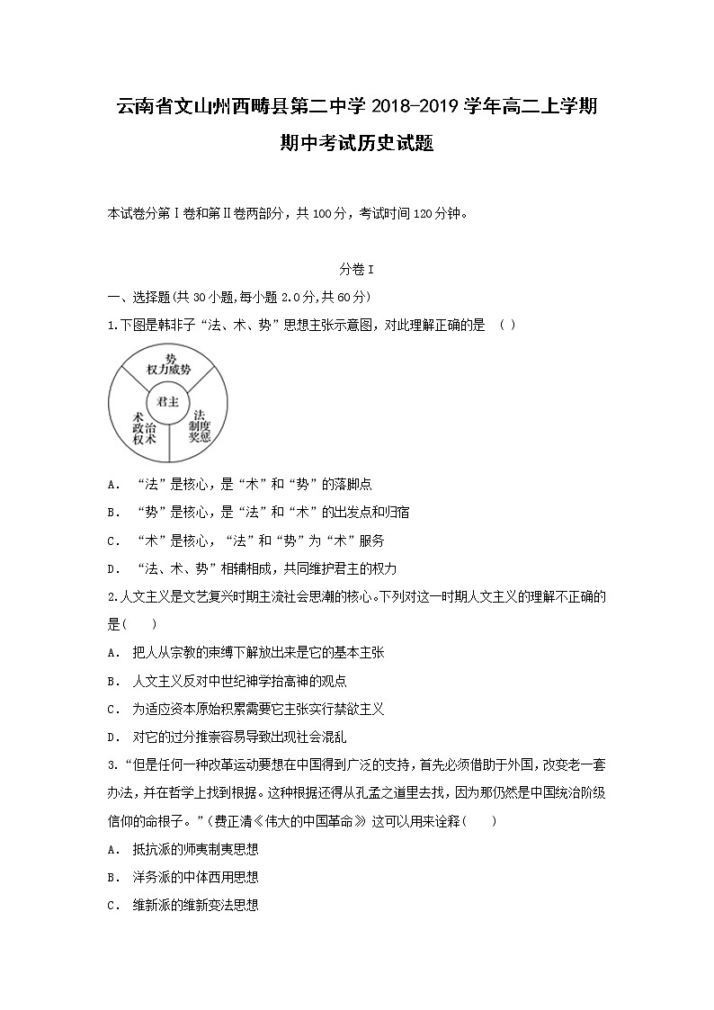 【历史】云南省文山州西畴县第二中学2018-2019学年高二上学期期中考试试题01