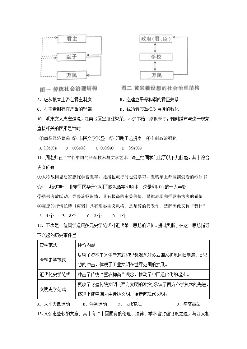 【历史】湖北省浠水县实验高级中学2018-2019学年高二上学期期中考试历史试题03
