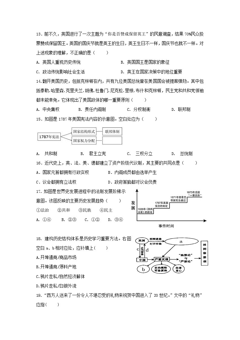 【历史】黑龙江省牡丹江市第一高级中学2018-2019学年高二上学期期中考试(理)试题03