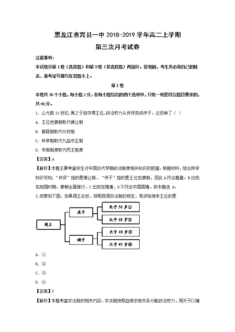 【历史】黑龙江省宾县一中2018-2019学年高二上学期第三次月考试卷(解析版)01