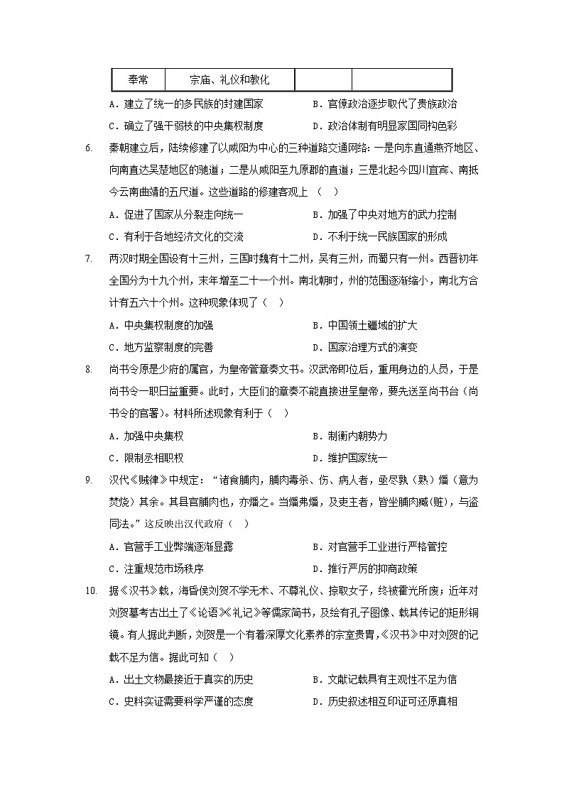 【历史】陕西省榆林市绥德县绥德中学2019-2020学年高二下学期期末检测试卷02