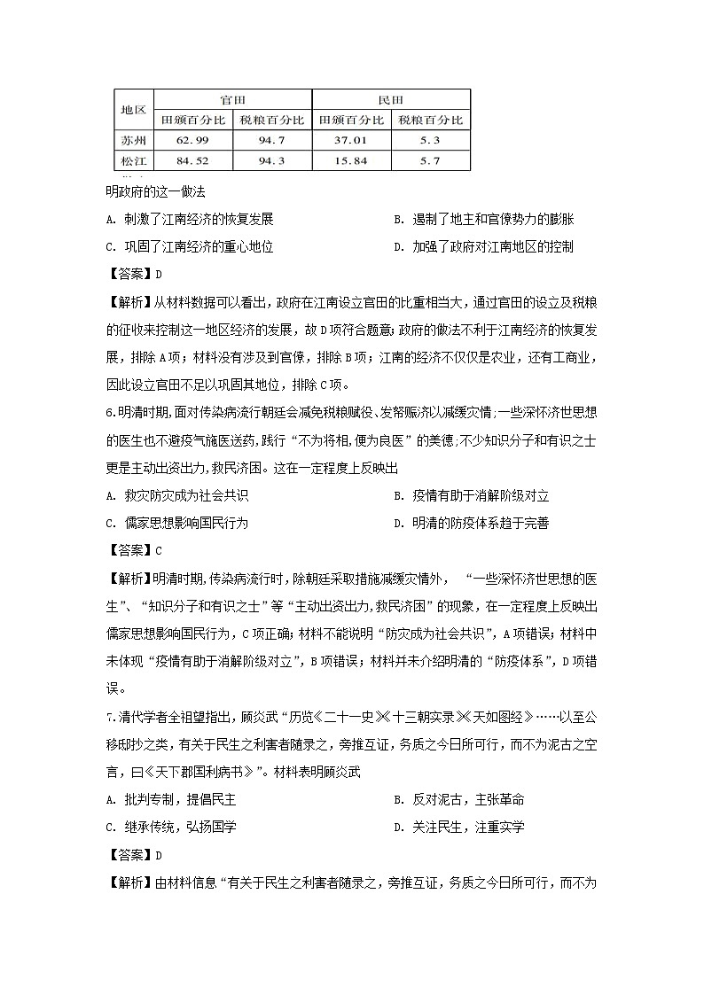 【历史】山东省枣庄市2019-2020学年高二下学期期末考试试题(解析版)03