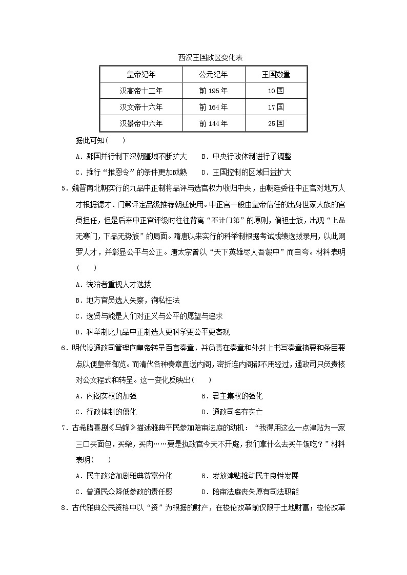 【历史】山东省泰安市新泰市第二中学2019-2020学年高二下学期第四次阶段性考试试卷02
