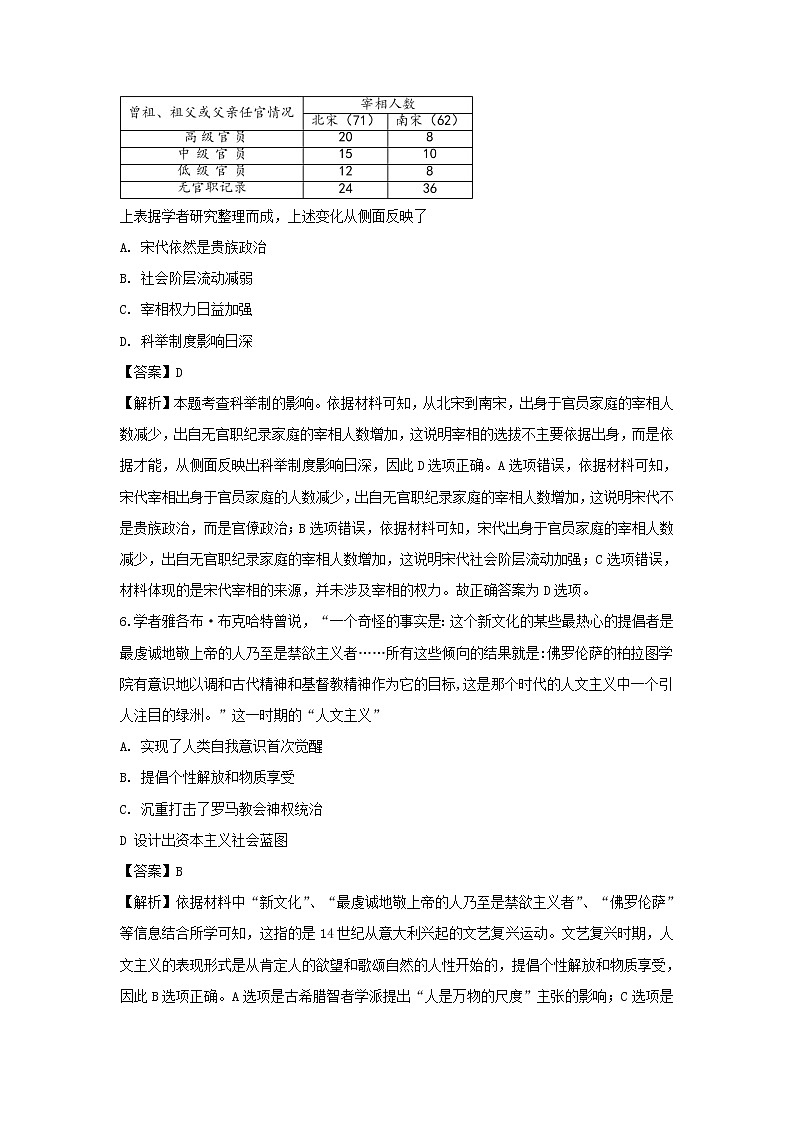 【历史】四川省泸州市泸县第五中学2019-2020学年高二下学期第一次在线月考试题(解析版)03