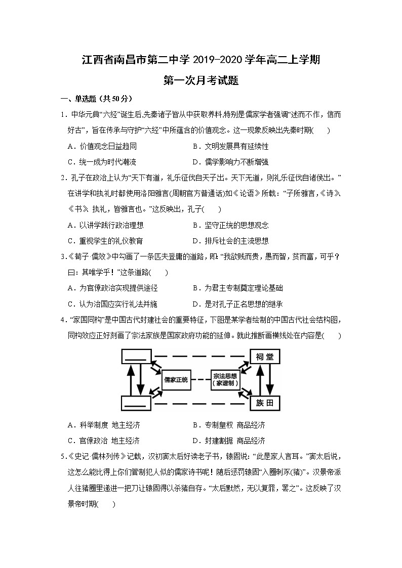 【历史】江西省南昌市第二中学2019-2020学年高二上学期第一次月考试题01