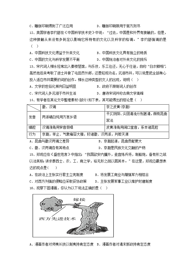 【历史】河北省承德第一中学2019-2020学年高二9月月考试题03