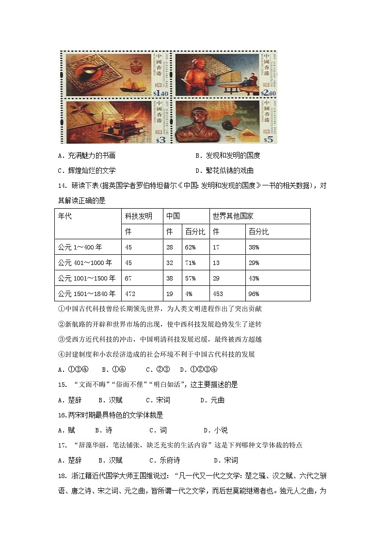 【历史】河南省鹤壁市淇滨高级中学2019-2020学年高二上学期第一次周考试题03