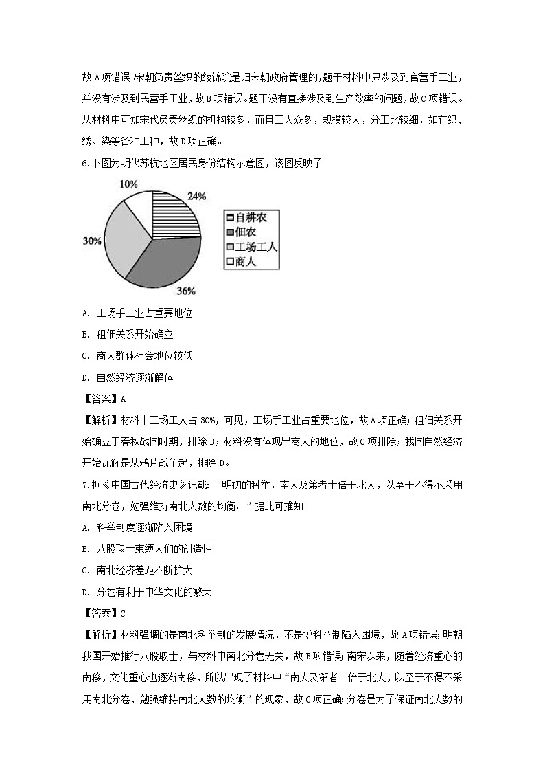 【历史】四川绵阳南山中学实验学校2019-2020学年高二上学期入学考试试题(解析版)03