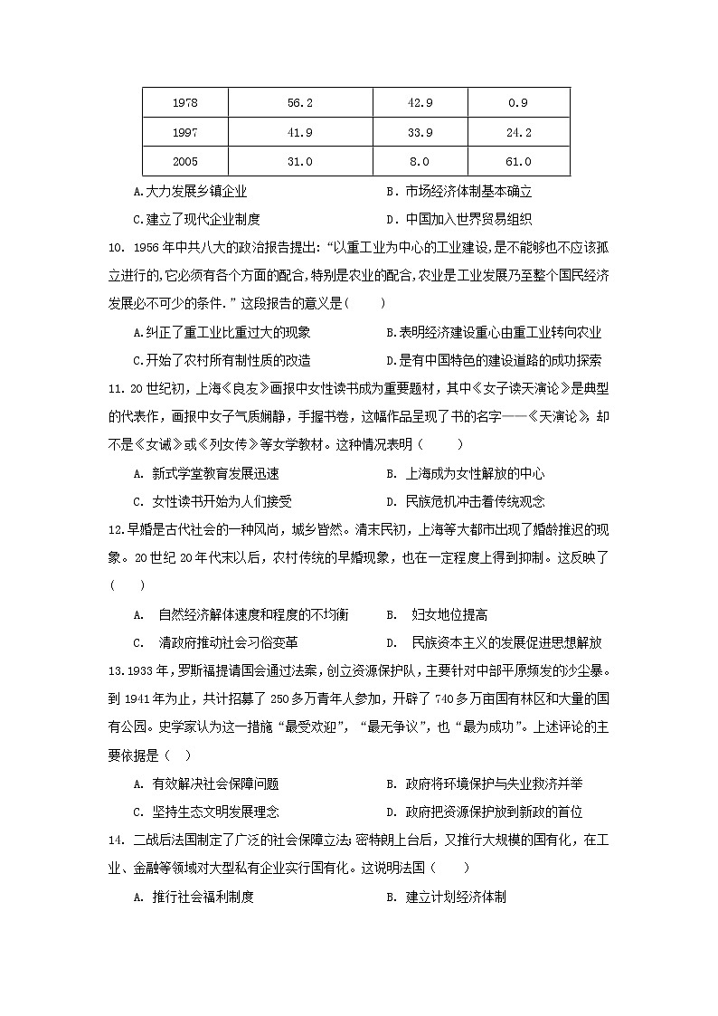 【历史】河南省南阳市第一中学2019-2020学年高二上学期开学考试试题03