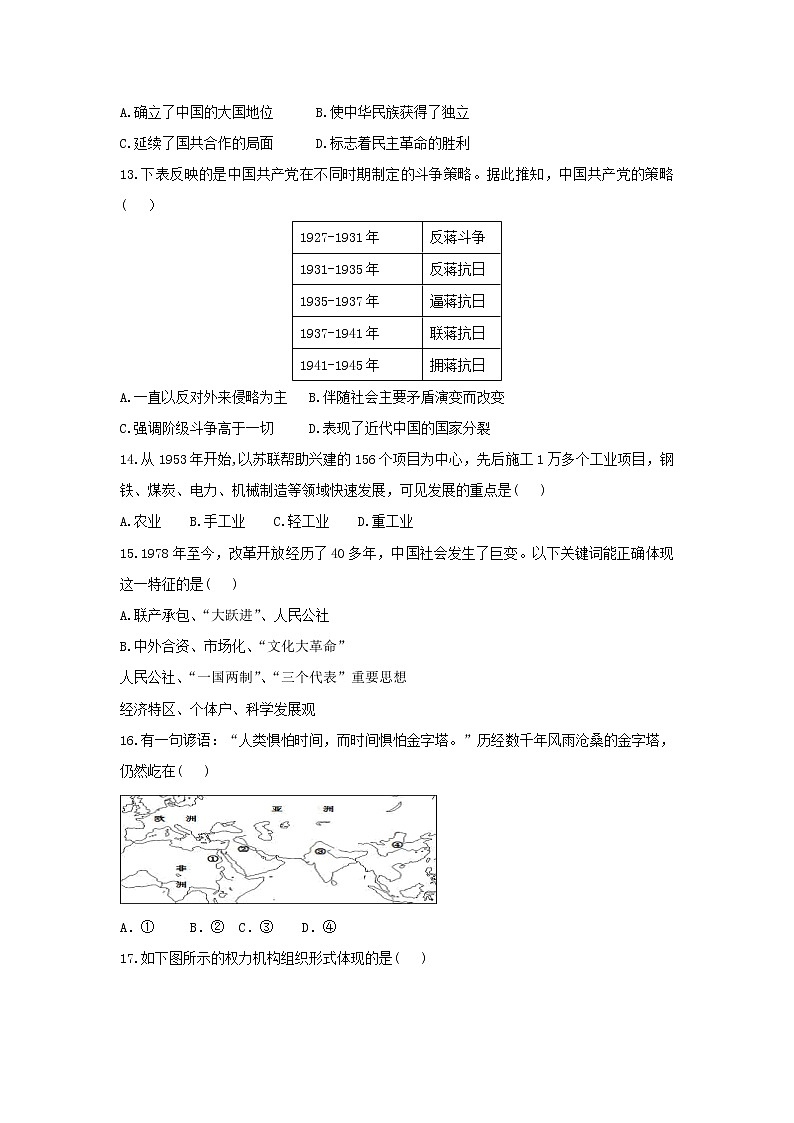 【历史】辽宁省六校协作体2020-2021学年高二上学期期初考试试卷03