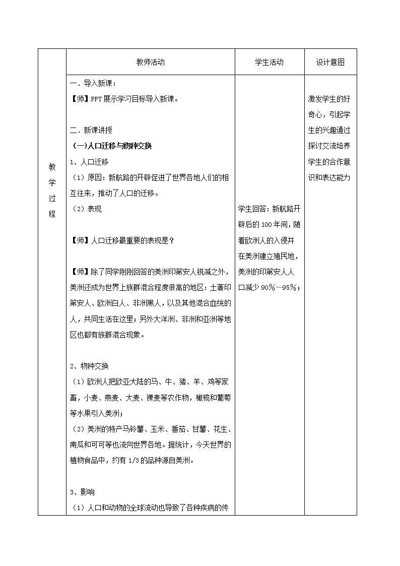 07全球联系的初步建立与世界格局的演变 教学设计(表格式)02
