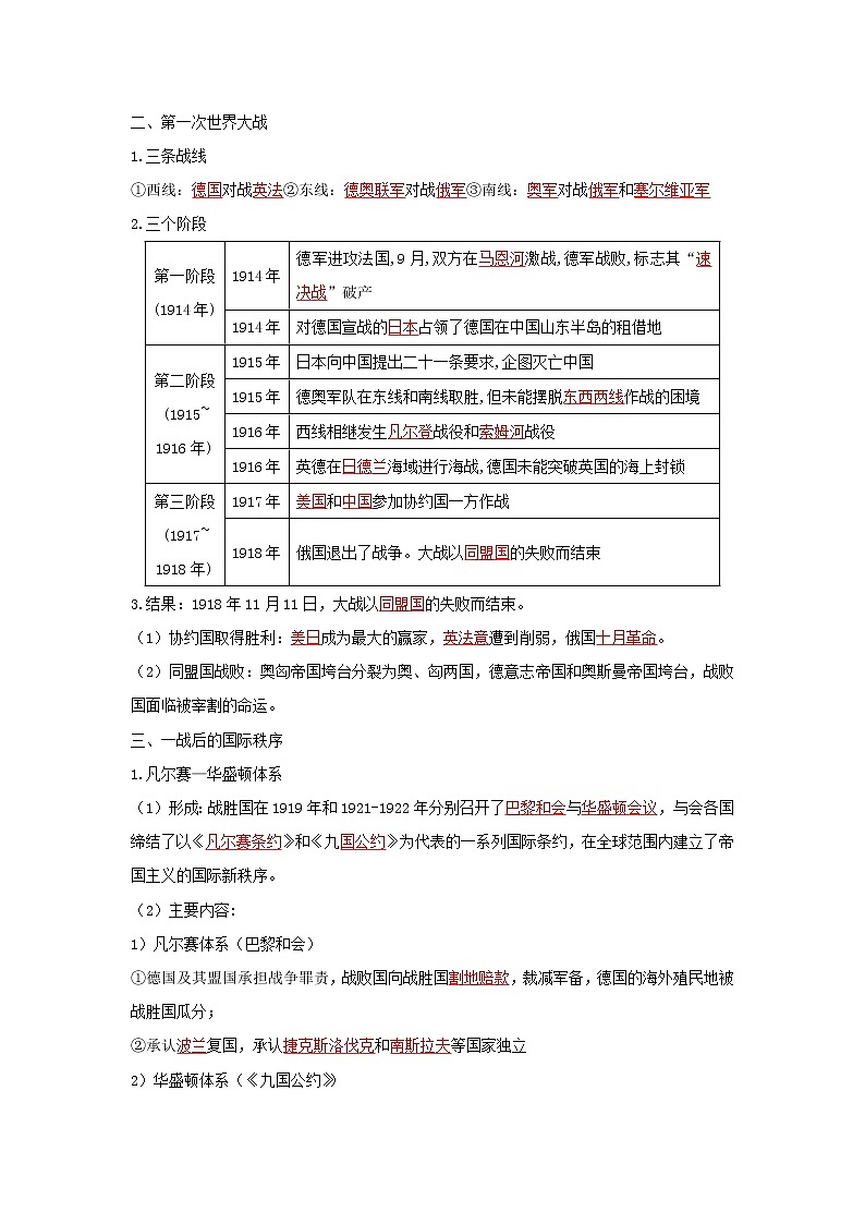 2019-2020学年部编版必修下册:第14课 第一次世界大战与战后国际秩序(学案)02