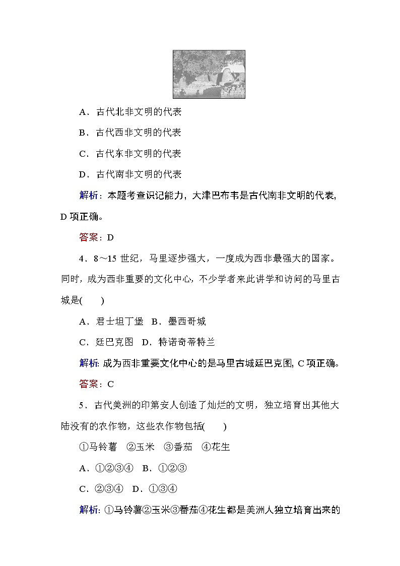 2019-2020学年部编版必修《中外历史纲要》下 5 古代非洲与美洲 作业 练习02