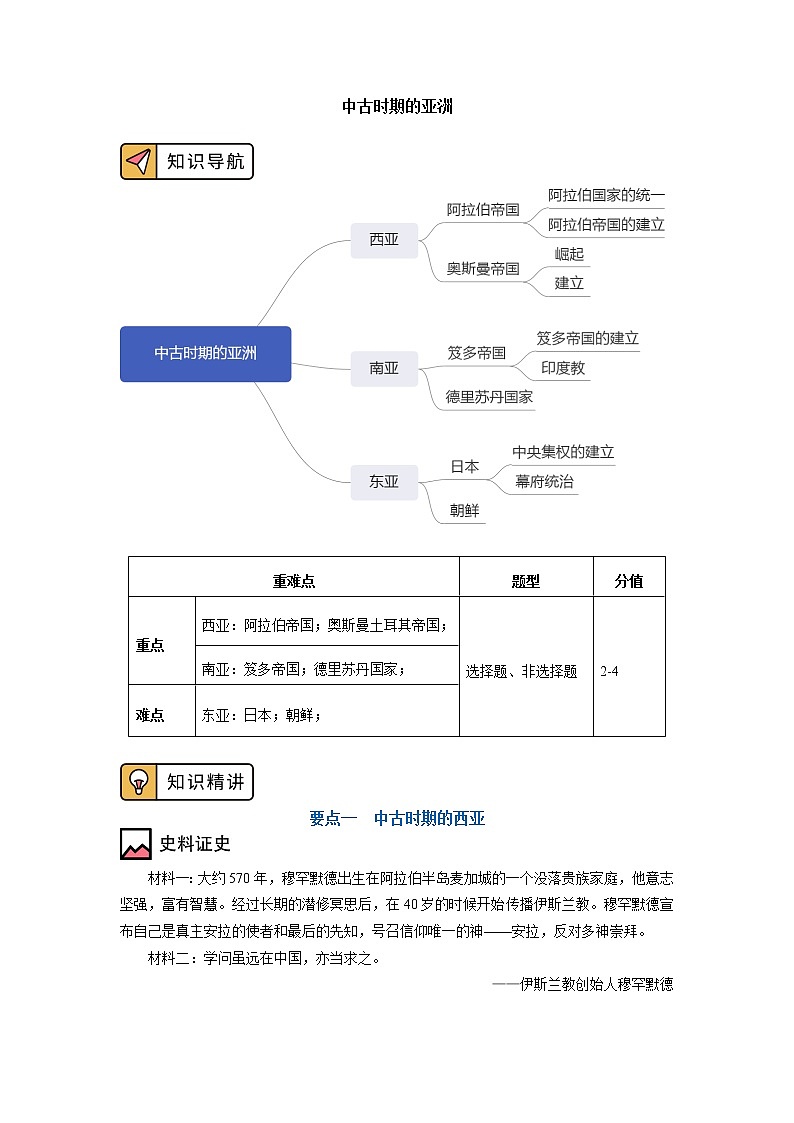 人教統(tǒng)編版 第二單元 第4課 中古時(shí)期的亞洲 學(xué)案第1頁