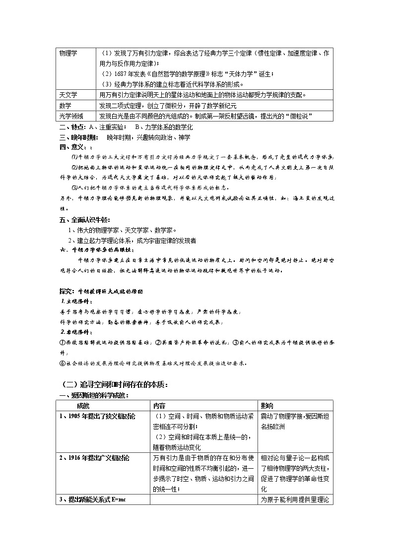 新人教版高中历史选修四：《影响世界发展进程的科学巨人》word教案02