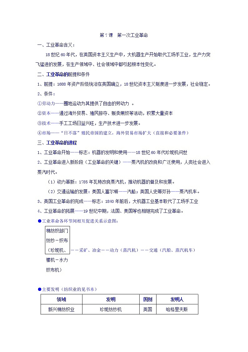 教案 高中历史必修二:第7课+第一次工业革命+教案+01