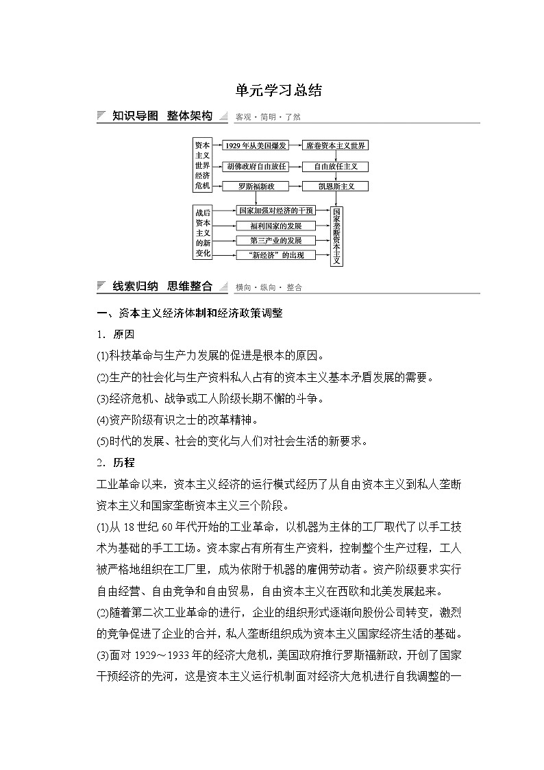 第六单元 世界资本主义经济政策的调整 单元学习总结 试卷练习01