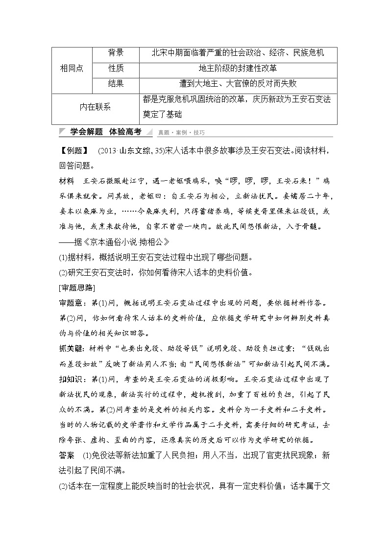 高中历史（人教版选修一）课时作业：第四单元　王安石变法 单元学习总结 练习02