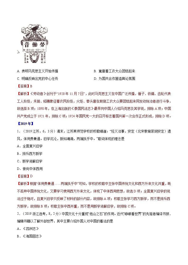 高考历史(2011~2020)真题专项练习 专题10 近现代中国思想、科技文化 解析版02