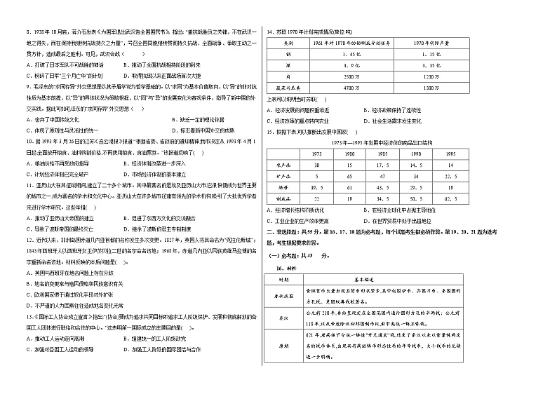 衡水名校联盟2021年高考押题预测卷-历史02