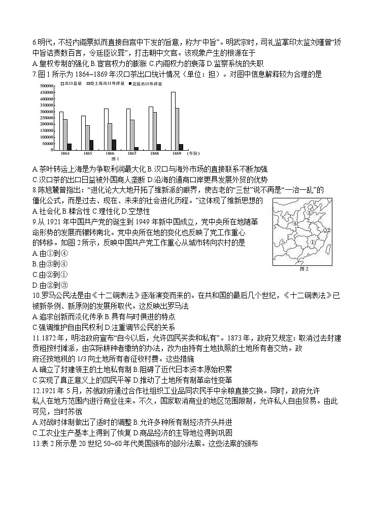 湖北省十堰市2021届高三下学期4月调研考试历史(含答案)02