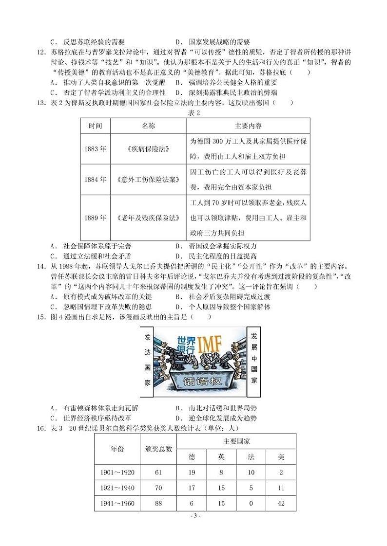 2021届湖南省高考压轴卷 历史 PDF版第3页