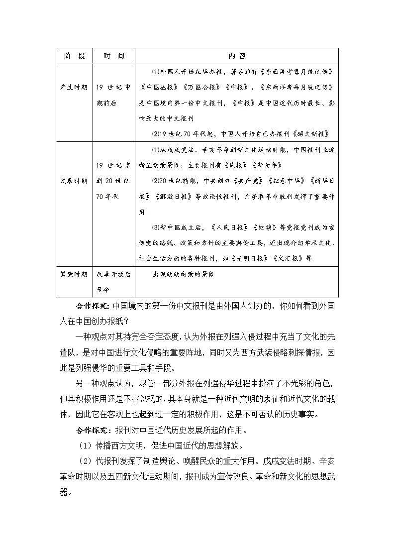 高中历史北师大版必修二 第13课大众传媒的发展 教案第3页