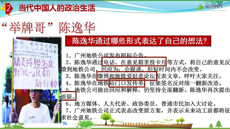 (人教版)高一政治必修二政治同步优质课件 1.3 政治:自觉参与(共26张PPT)07