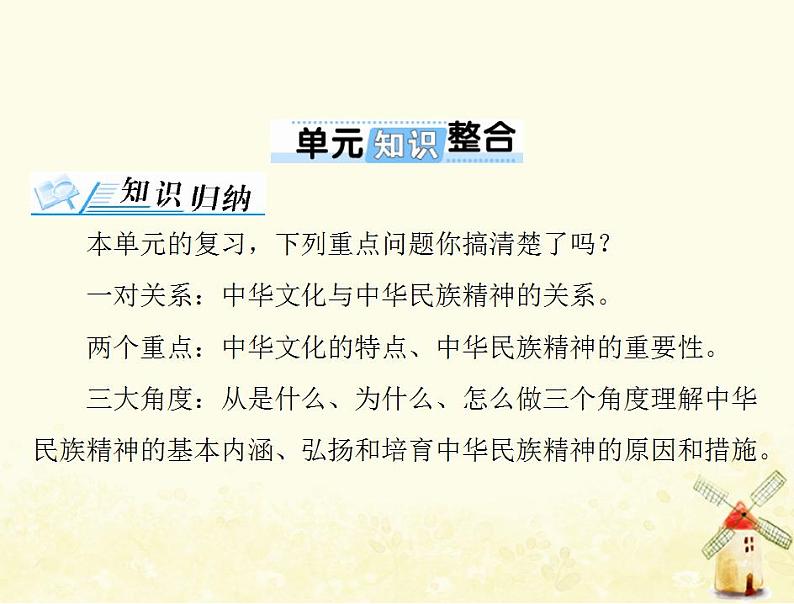 2022届高考政治一轮复习第三单元中华文化与民族精神单元知识整合课件必修3第1页