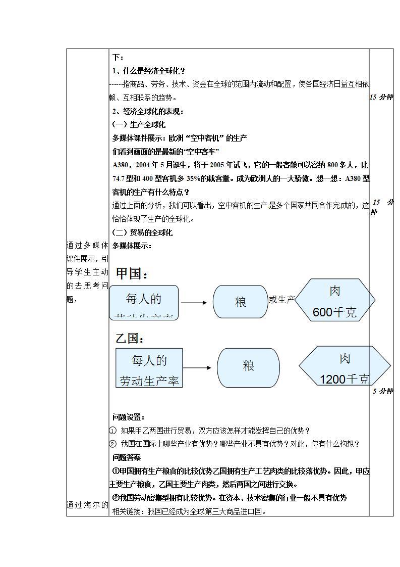 人教版（新课标）高中政治 必修一 4.11.1《面对经济全球化》教案02