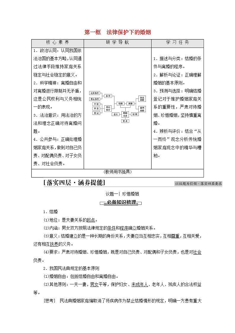 2021_2022学年新教材高中政治第2单元家庭与婚姻第6课第1框法律保护下的婚姻学案部编版选择性必修2第1页