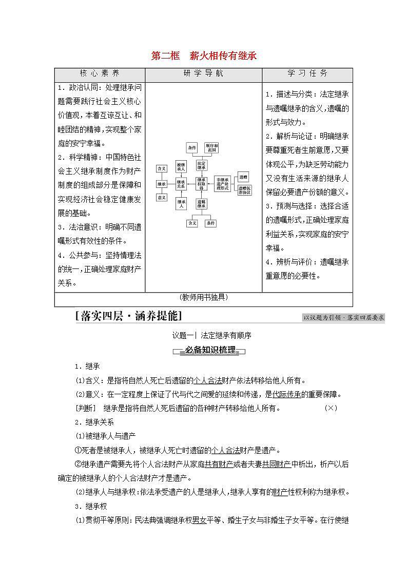 2021_2022学年新教材高中政治第2单元家庭与婚姻第5课第2框薪火相传有继承学案部编版选择性必修2第1页