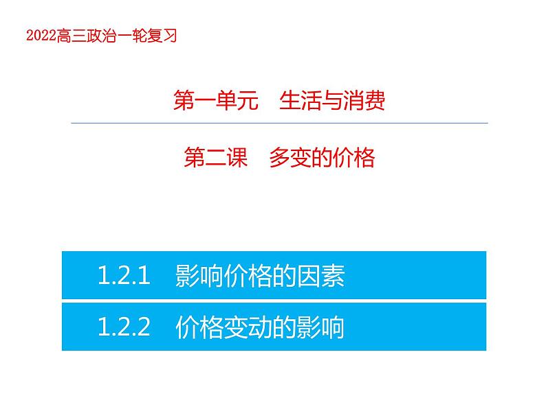 2022届新高考政治一轮专题复习《经济生活》课件:第2课 多变的价格01