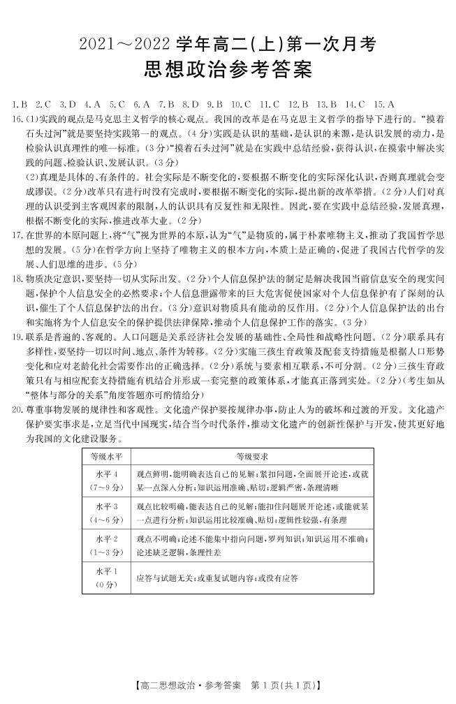 2021-2022学年河北省邢台市高二上学期第一次月考联考（10月）政治试题 pdf版01