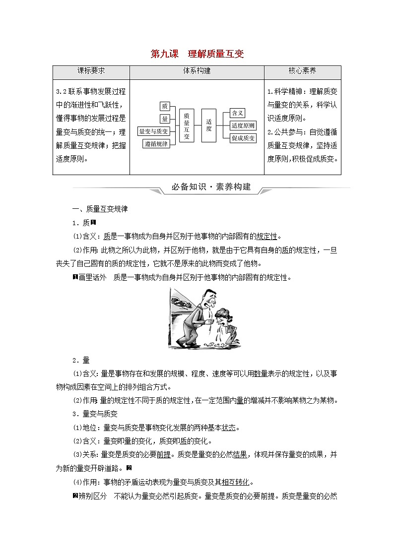 高考政治一轮复习第3单元运用辩证思维方法第9课理解质量互变学案新人教版选择性必修3第1页