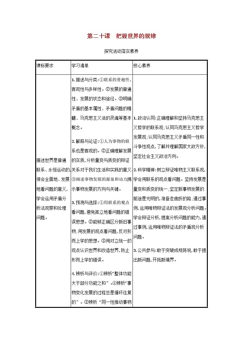 高考政治一轮复习第八单元探索世界与把握规律第二十课把握世界的规律学案部编版第1页