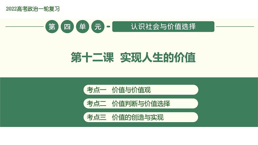 2022屆新高考政治一輪專題復(fù)習(xí)《哲學(xué)與生活》課件:第12課 實(shí)現(xiàn)人生的價(jià)值第1頁(yè)