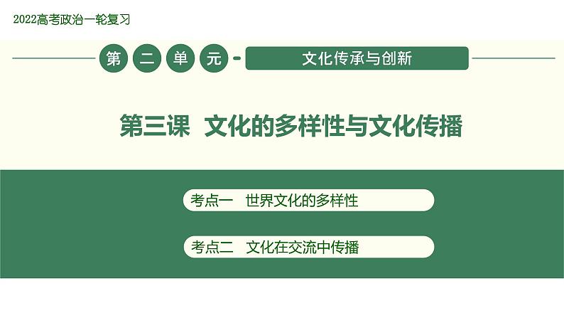 2022届新高考政治一轮专题复习《文化生活》课件:第03课 文化的多样性与文化传播01