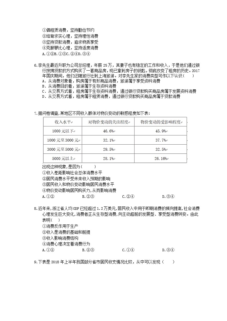 2022年高考政治一轮考点精选练习03《多彩的消费》(含详解)02