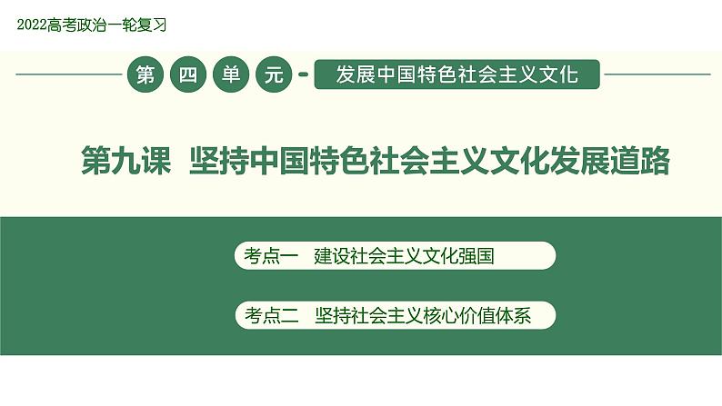 2022届新高考政治一轮专题复习《文化生活》课件:第09课 坚持中国特色社会主义文化发展道路第1页