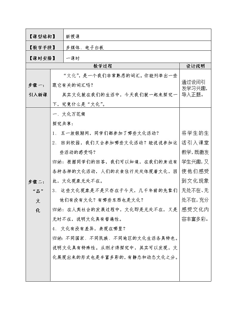 高中政治人教版必修三文化生活体味文化 教案02