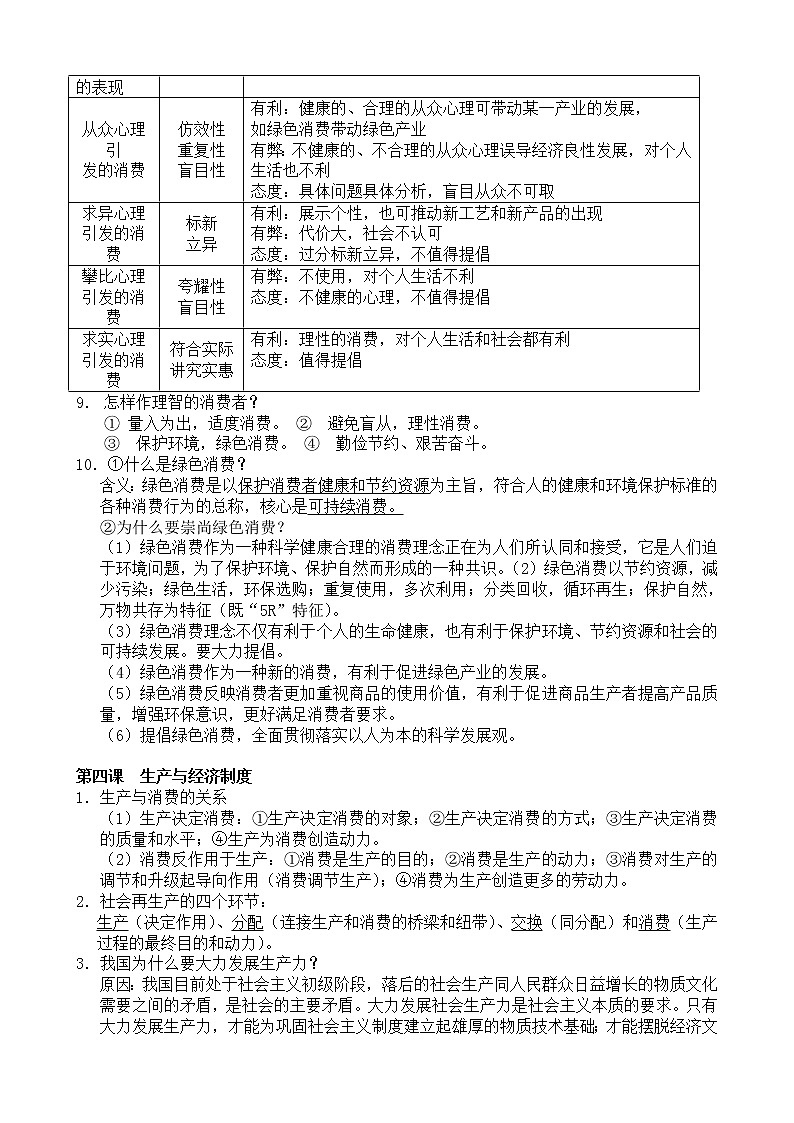 人教版高一政治上學(xué)期經(jīng)濟(jì)生活 復(fù)習(xí)要點考試背誦重點第3頁