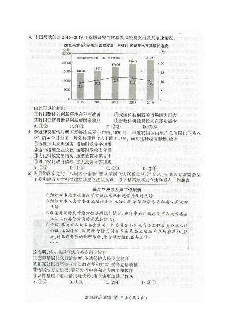 2020年6月山东省临沂枣庄高三联考(临沂二、枣庄三调)政治试题含答案第2页