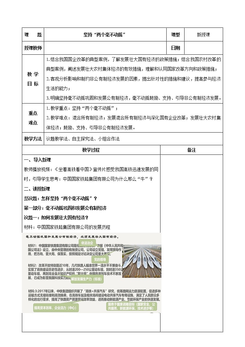 高中政治统编版必修二 1.2坚持“两个毫不动摇”教案(统编版)第1页